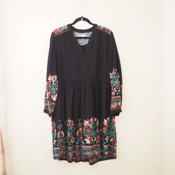 Anthropologie Floreat Black Embroidered Avery Dress sz L - Picture 5 of 10